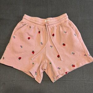 Lou & Grey Pink Strawberry Embroidered Athletic Shorts